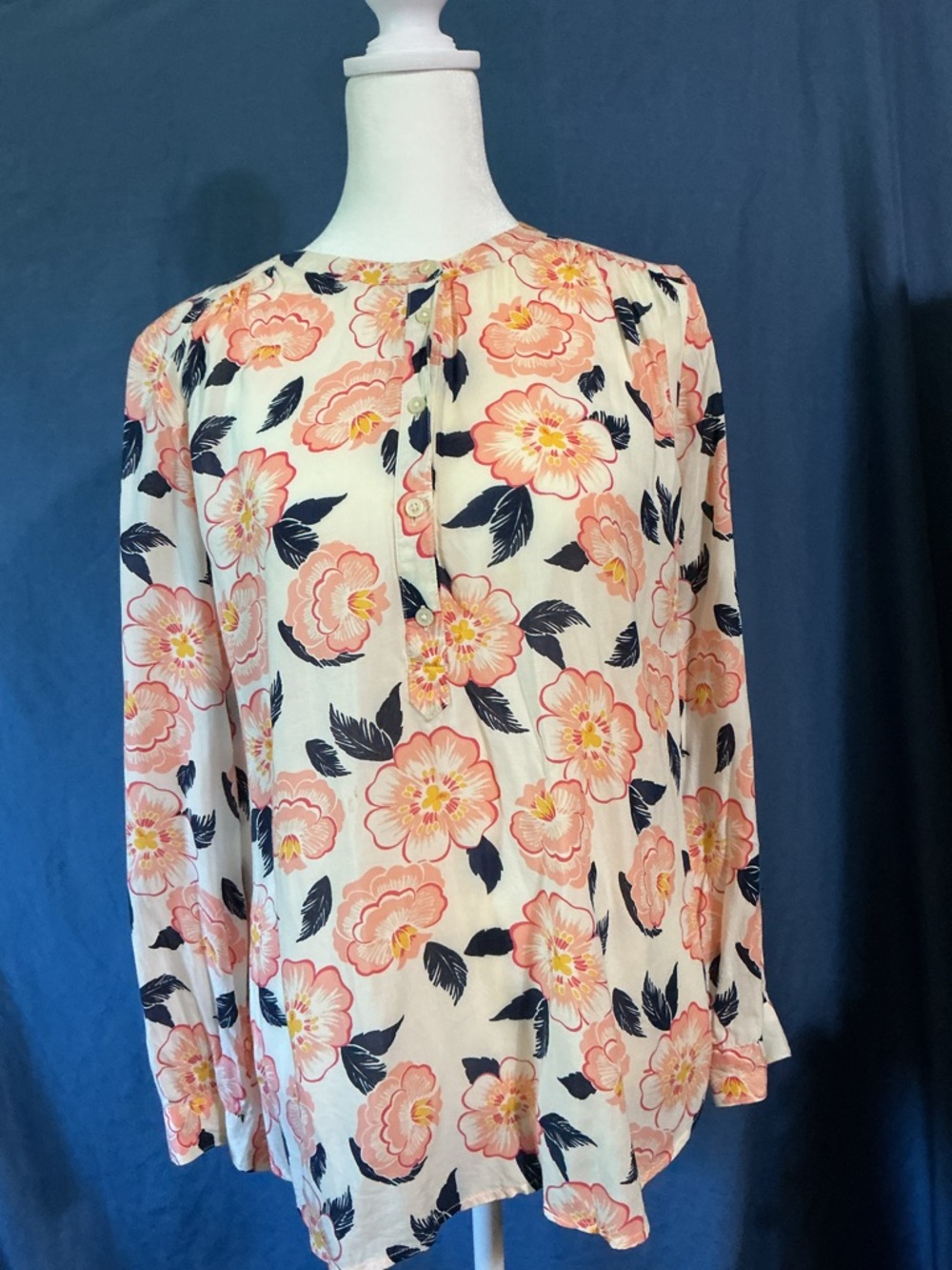 LOFT Cream Blouse with Pink Floral Print
